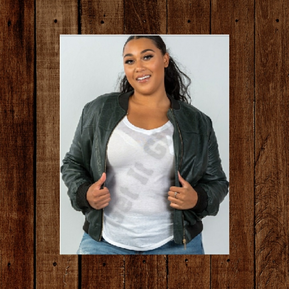 Black Pleather Bomber Jacket